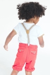 Bermuda à pinces en coton fantaisie et bretelles orange bébé garçon 5