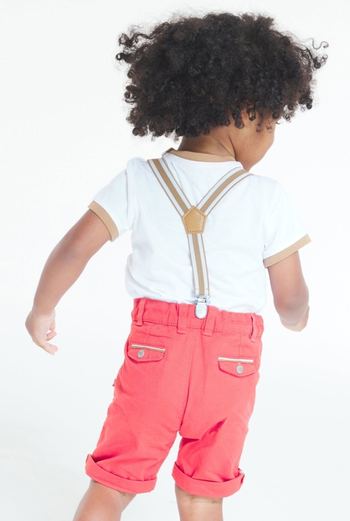 Modische Bermudashorts aus Baumwolle mit Abnähern und Hosenträgern Orange Baby Jungen 2