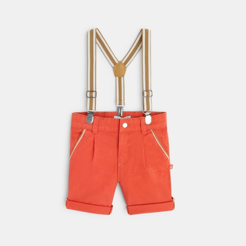 Bermuda À Pinces En Coton Fantaisie Et Bretelles Orange Bébé Garçon - Orange Tangerine - 6M - OBAIBI