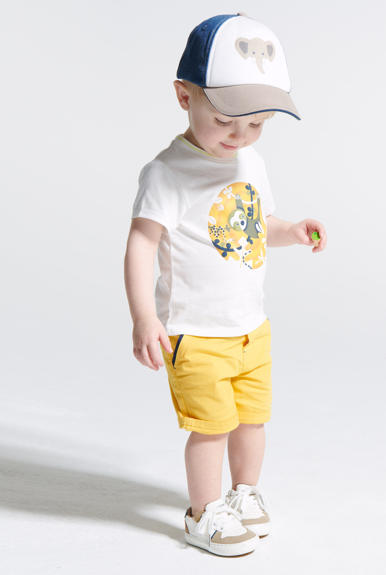Short coton fantaisie jaune bébé garçon 1