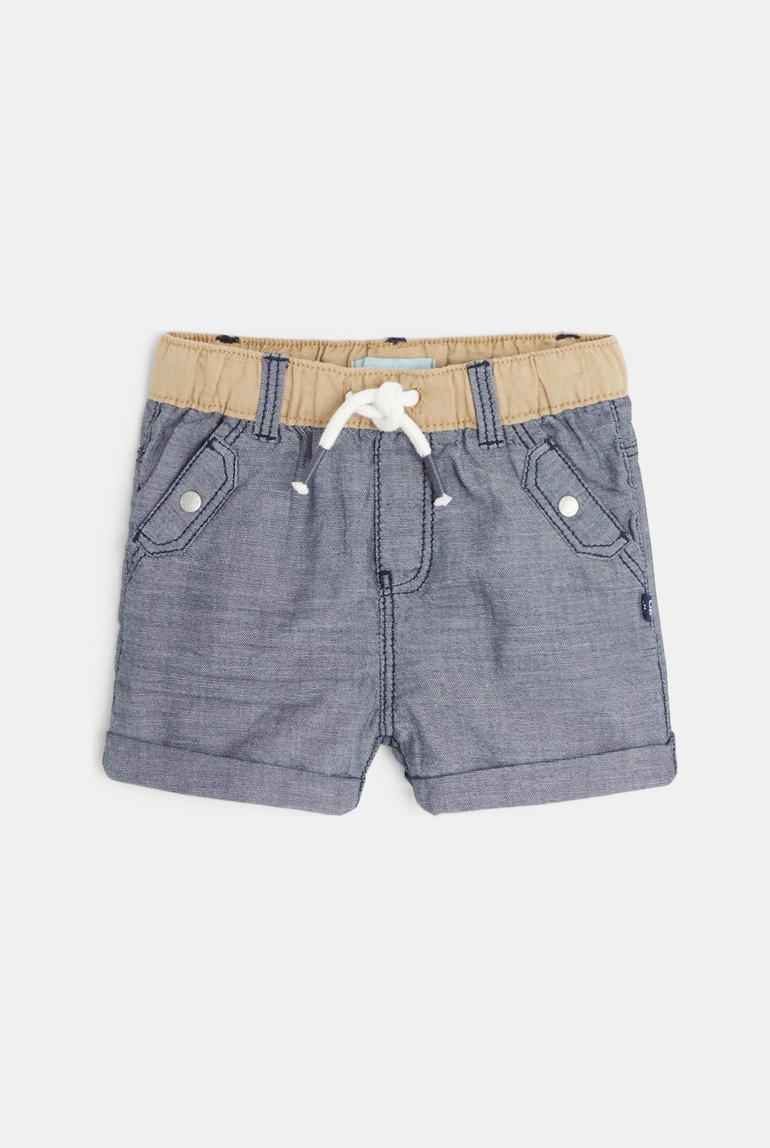 Short en lin et coton bleu bébé garçon 1