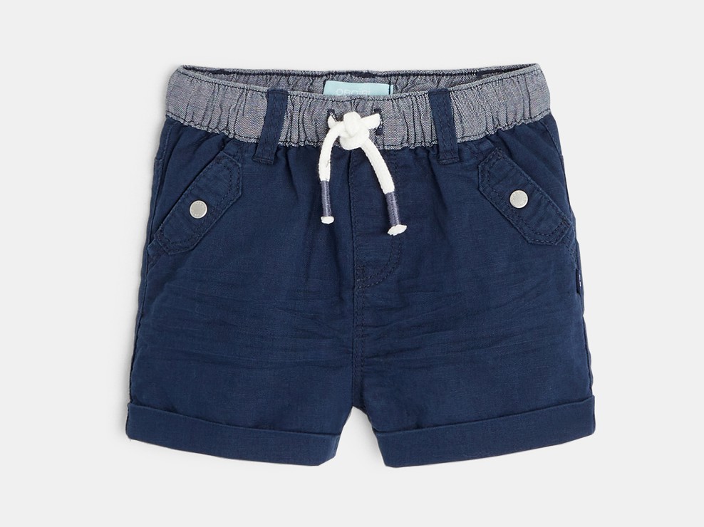 Short en lin et coton bleu bébé garçon 1