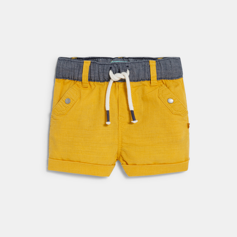OBAIBI - Short en lin et coton jaune bébé garçon - Garcon