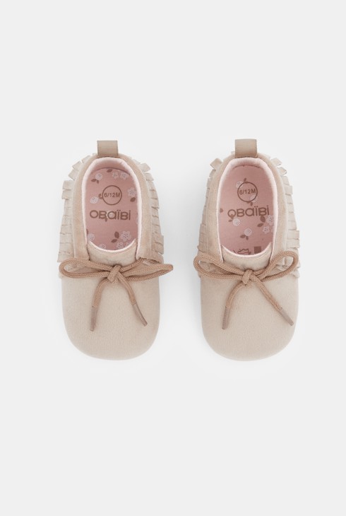 Derbies velours à franges beige naissance 2