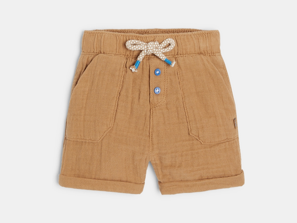 Short coton léger gaufré marron bébé garçon 1