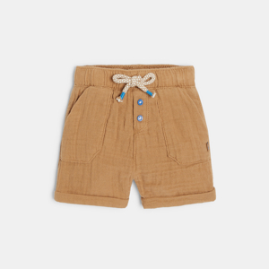 Short coton léger gaufré marron bébé garçon 1