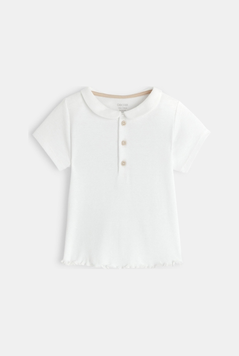 Polo-T-Shirt Feinripp Weiß Baby Mädchen 1