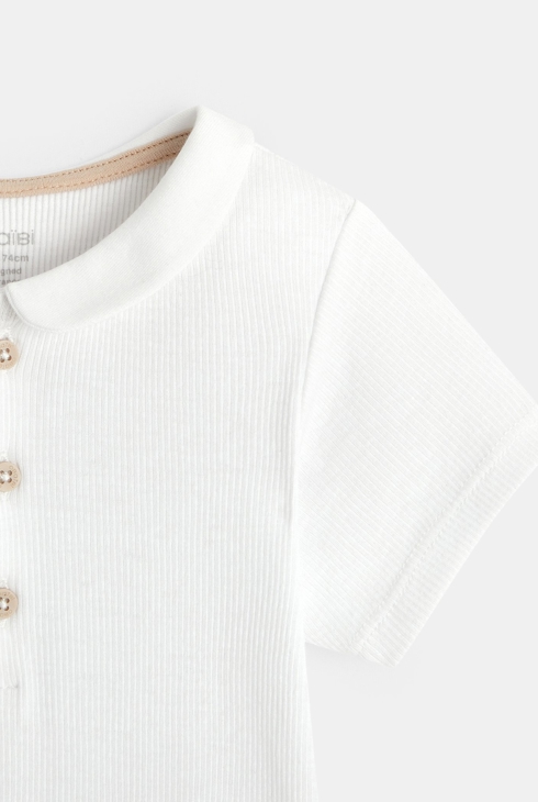 T-shirt polo fines côtes blanc bébé fille