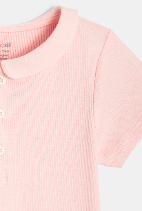 T-shirt polo fines côtes rose bébé fille 2