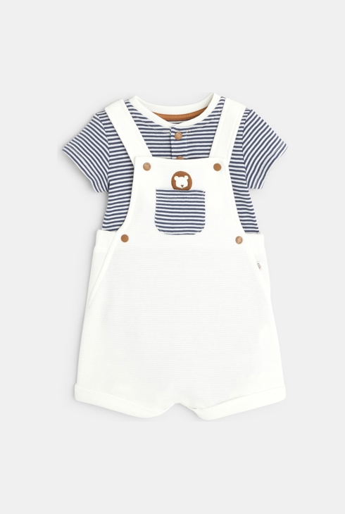 Kratek kombinezon iz modnega pletiva in črtast bodi bela rojstvo 1