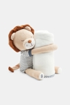 Knuffel gestreepte leeuw en deken blauw geboorte 1