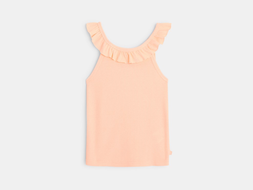 Débardeur uni à col volanté rose fille 1