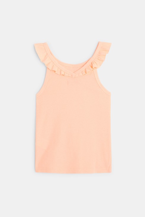 Effen tanktop met kraag met ruches roze meisje 2