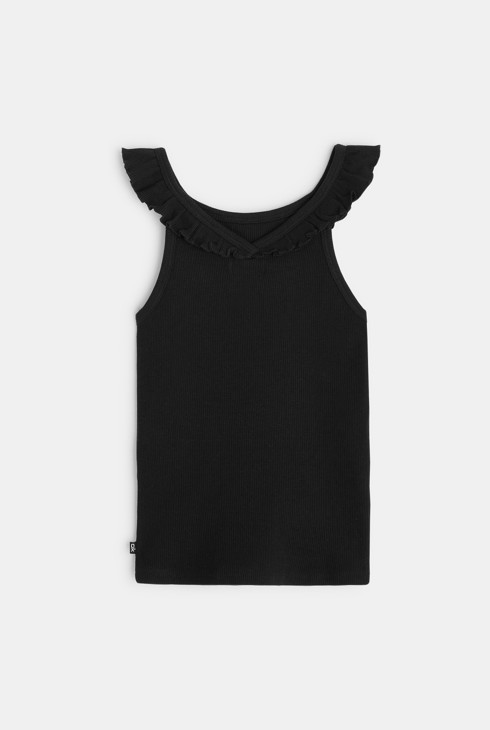 Einfarbiges Tanktop mit Rüschen Schwarz Mädchen 2