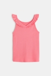 Camiseta de tirantes lisa con cuello de volantes rosa niña 3