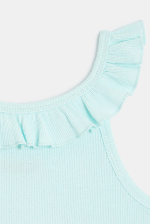 Débardeur uni à col volanté bleu fille