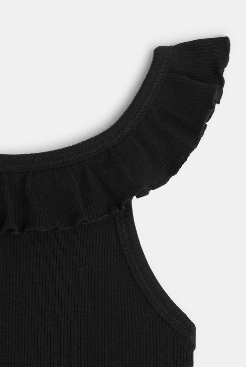 Einfarbiges Tanktop mit Rüschen Schwarz Mädchen 2