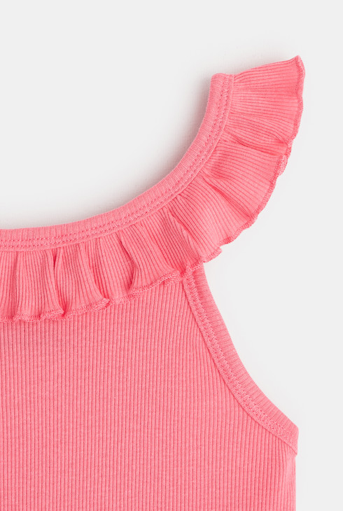 Einfarbiges Tanktop mit Rüschenausschnitt Rosa Mädchen 2