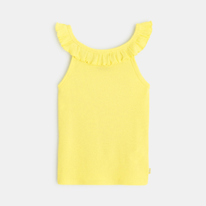 Effen tanktop met kraag met ruches geel meisje 1