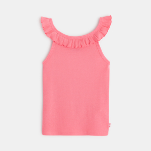 Effen tanktop met kraag met ruches roze meisje 1