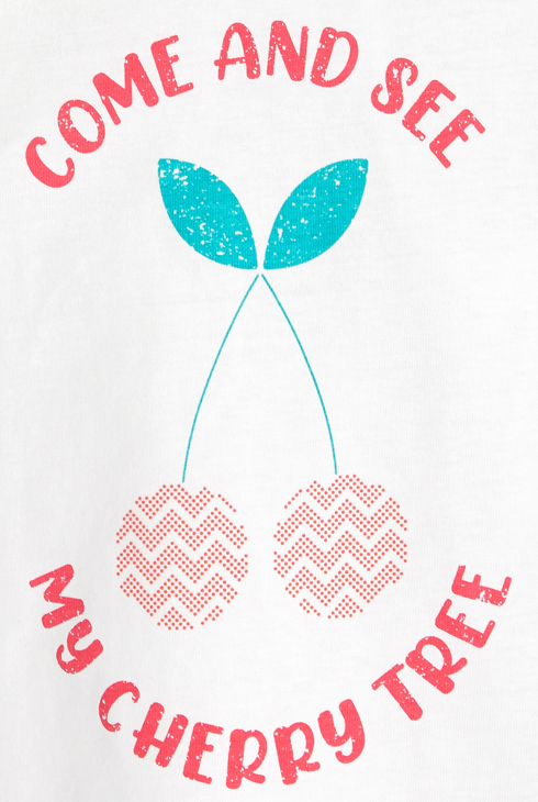 Majica brez rokavov s plavalnim hrbtnim izrezom "Come And See My Cherry Tree" bela deklica 2