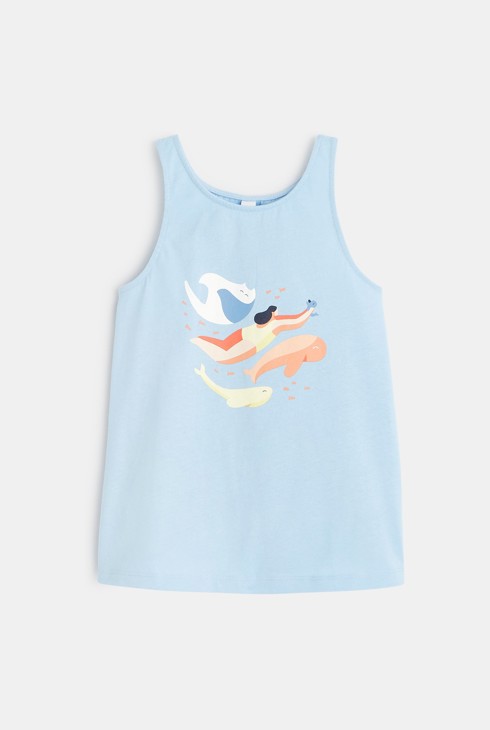 Majica brez rokavov s plavalnim hrbtnim izrezom Surfrider modra deklica 2