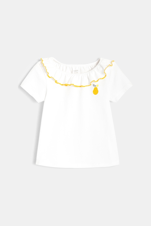 T-Shirt mit Rüschenkragen und Fruchtmotiv Gelb Baby Mädchen 1