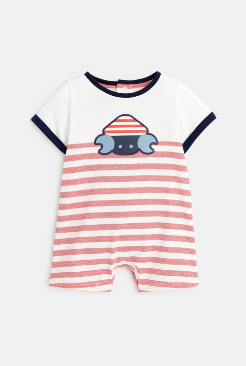 Kratek črtast kombinezon z motivom rakca rdeča dojenček deček 1