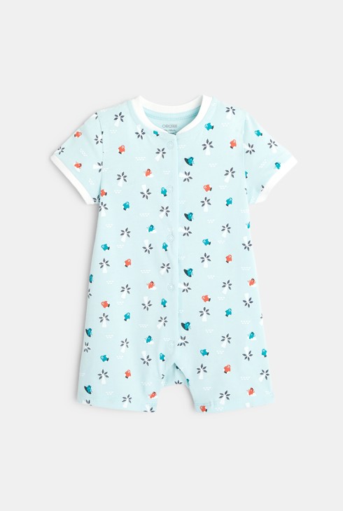 Kratek kombinezon iz jerseyja s potiskom palm zelena dojenček deček 2