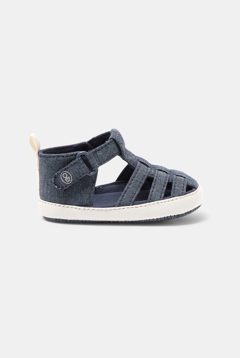 Sandale salomé en coton chambray bleu naissance 1