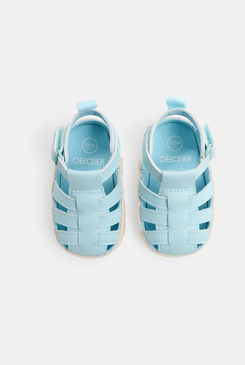 Sandale salomé en coton chambray bleues naissance 2