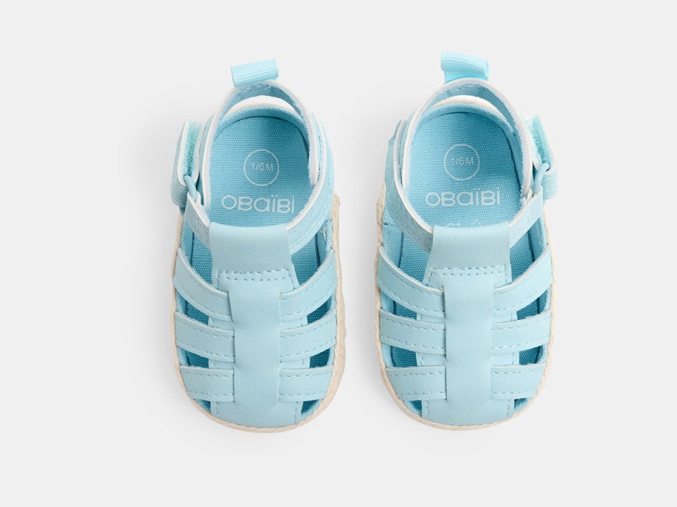 Sandale salomé en coton chambray bleues naissance 2