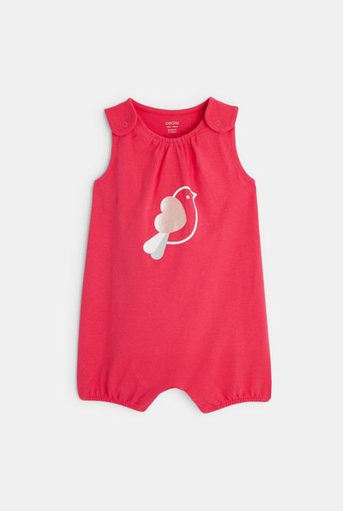 Kurzer Overall Vogel und Herz Rosa Baby Mädchen 2