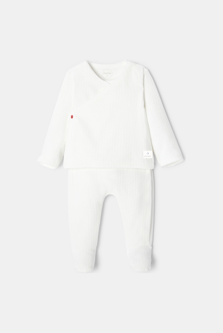 Pyjama cache-cœur en velours dévoré blanc naissance Absorba 1