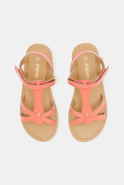 Sandales multibrides en cuir verni roses fille