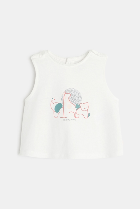 Majica brez rokavov z motivi savane in kratke hlače z volančki bela rojstvo 2