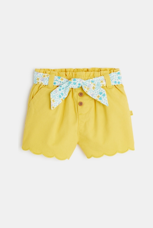 Kratke hlače iz twilla s pasom  rumena dojenček deklica 1