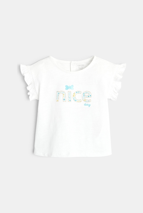 Majica iz tankega bombaža "Nice Day" bela dojenček deklica 1