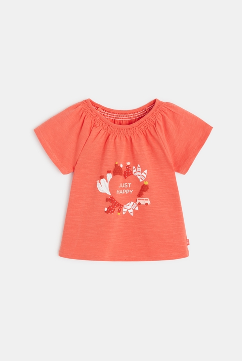 T-shirt froncé Just happy orange bébé fille