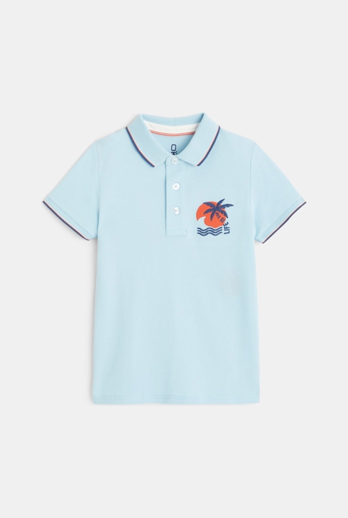 Polo en jersey piqué motif palmier bleu garçon 1