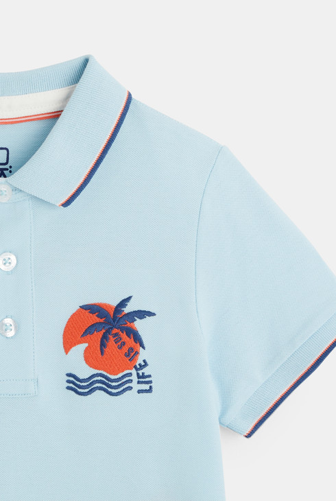 Polo en jersey piqué motif palmier bleu garçon 2