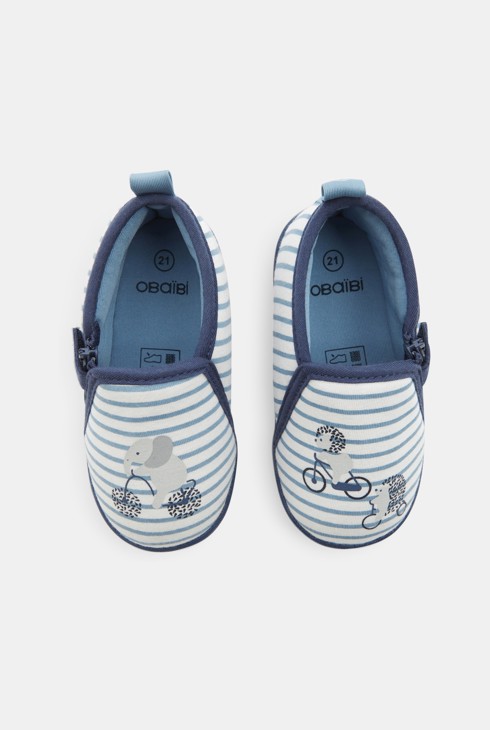 Strickhausschuhe mit Tiermotiv Blau Baby Jungen 2