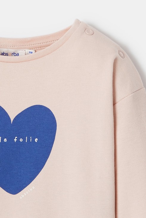 T-shirt en jersey épais et motif grand cœur rose bébé fille Absorba 2