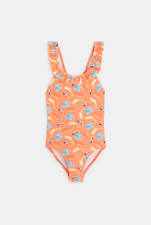 Enodelne potiskane kopalke s kiti  oranžna dojenček deklica 1