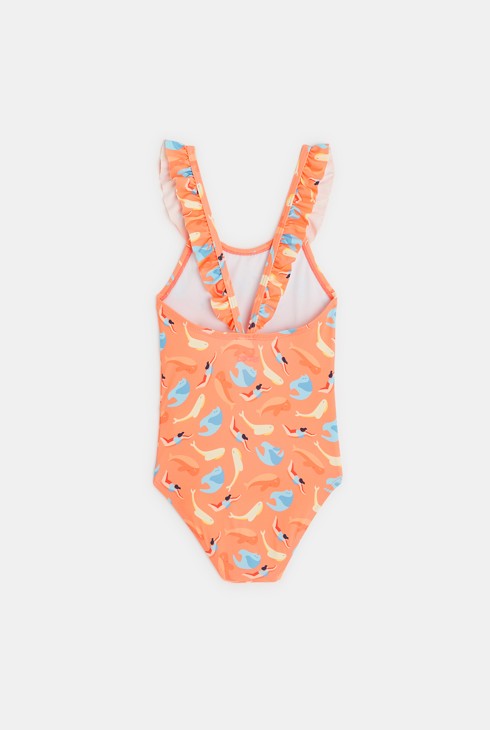 Enodelne potiskane kopalke s kiti  oranžna dojenček deklica 2