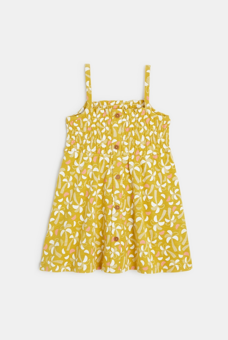 Robe à smocks palmiers jaune bébé fille 1