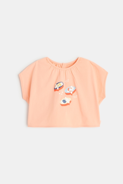 T-shirt ample à motif mer rose bébé fille 1