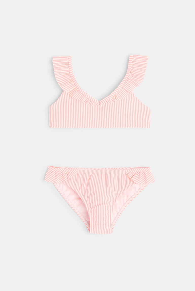 Maillot de bain 2 pièces rayé orange fille 1