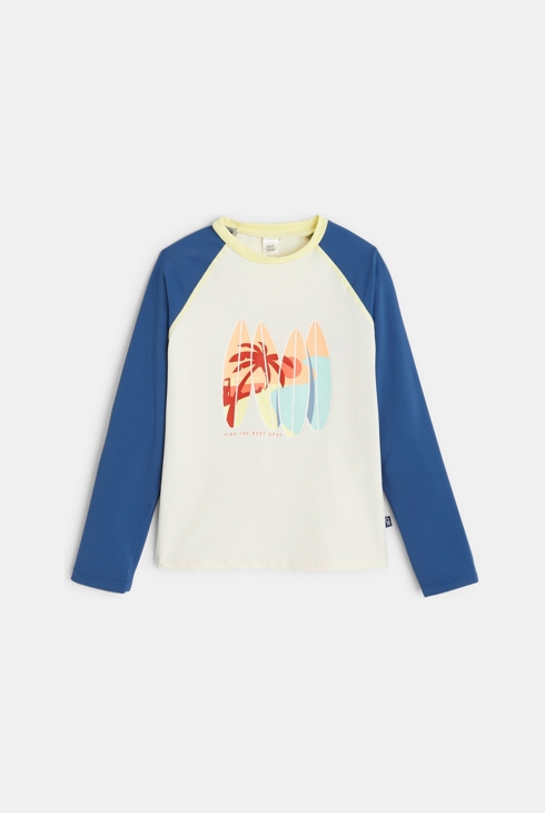 T-shirt manches longues anti-UV motif surf beige garçon 2