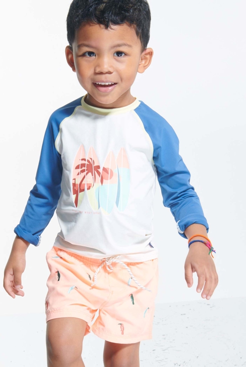 T-shirt manches longues anti-UV motif surf beige garçon 1